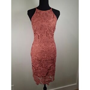 After Midnight Rose Pink Floral Lace Halter Sheath Dress Small JMD6353 Cocktail